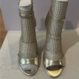 Nine West Gold Rhinestone Mesh Heels Size 9.5 Open Toe Stiletto New